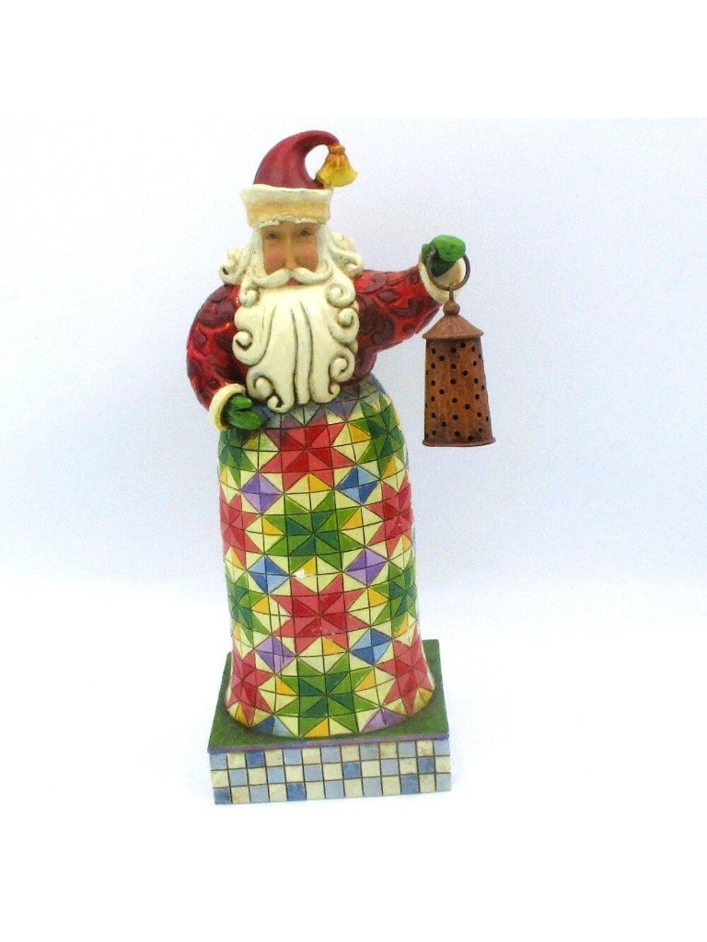Jim Shore Santa Figurine Holiday Bright 2008 Quilt Pattern With Lantern 4010846